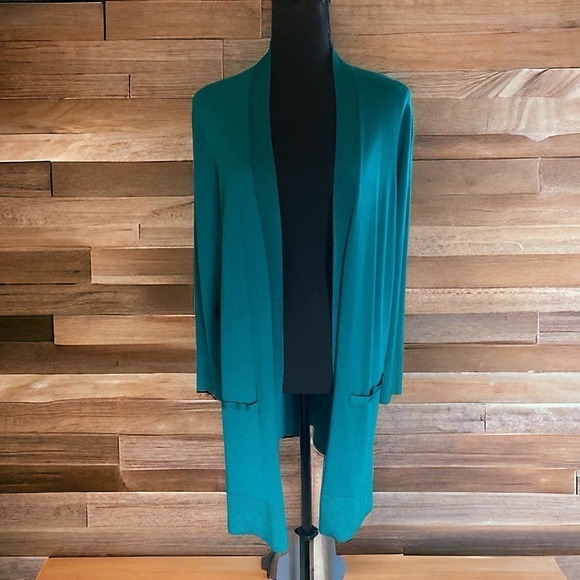 CHICOS Draped Straight Long Cardigan Sweater Open Front Size 3X Bright J… - Picture 12 of 13